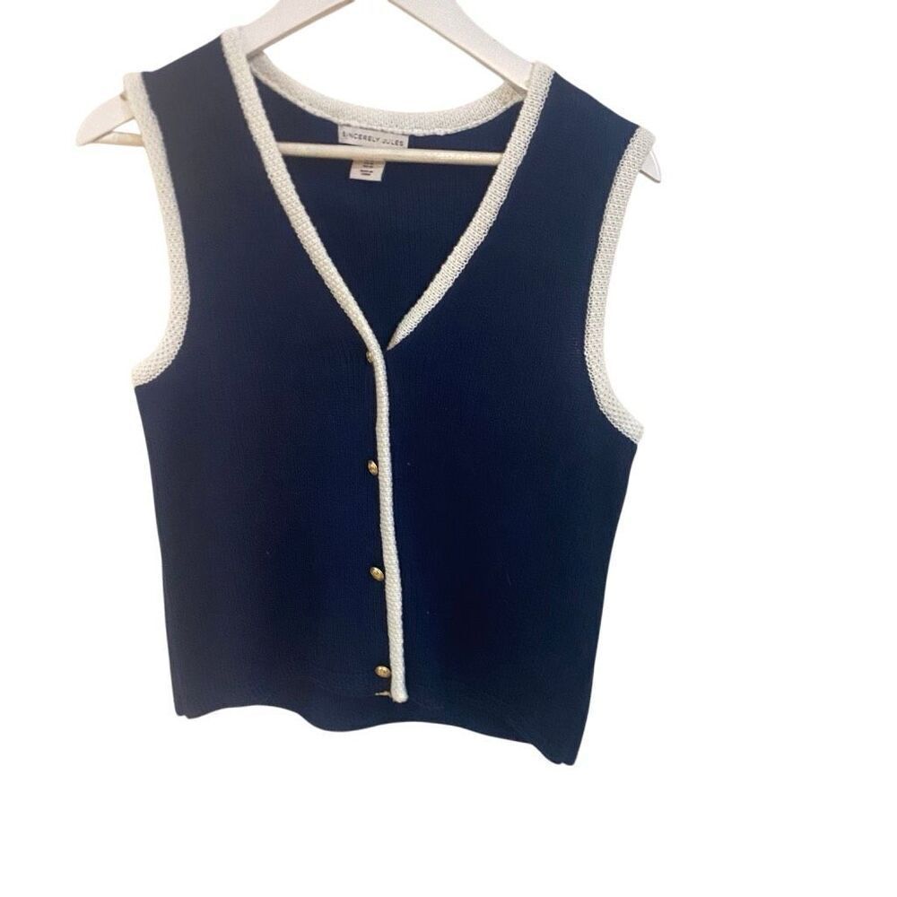 Sincerely Jules Navy and White Button Down Sweater  Vest  medium